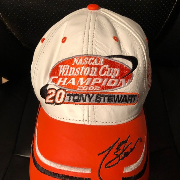 🔥02 NASCAR #20 TONY STEWART WINSTON CUP CHAMPION GENUINE LEATHER BASEBALL CAP🔥 - Picture 3 of 9